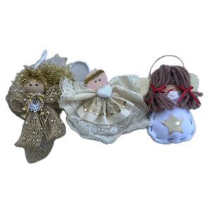 Vintage Handcrafted Handmade Novelty Angel Trio Felt Lace Ribbon Ornaments